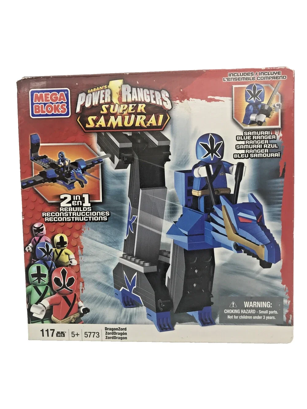 MEGA BLOKS Saban’s Power Rangers Samurai 115 Pcs Dragonzord 5773 Blue Ranger